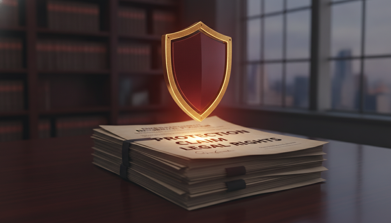 Escudo de protección sobre documentos legales de seguros.